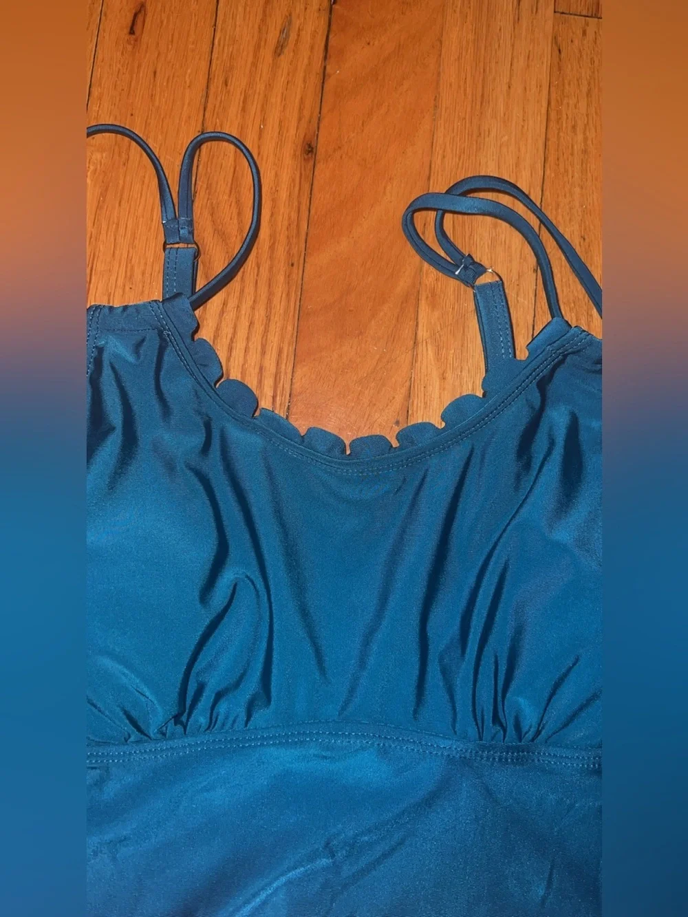Women's Tankini Bathing Suit 2 Pièce Piece Tummy Control Scallop Trim Xl BNWOT